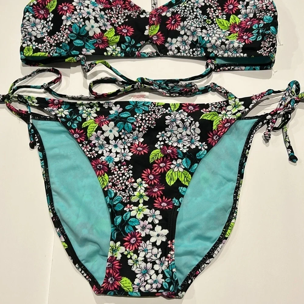 Xhilaration floral bikini swim swimsuit set size large XL new